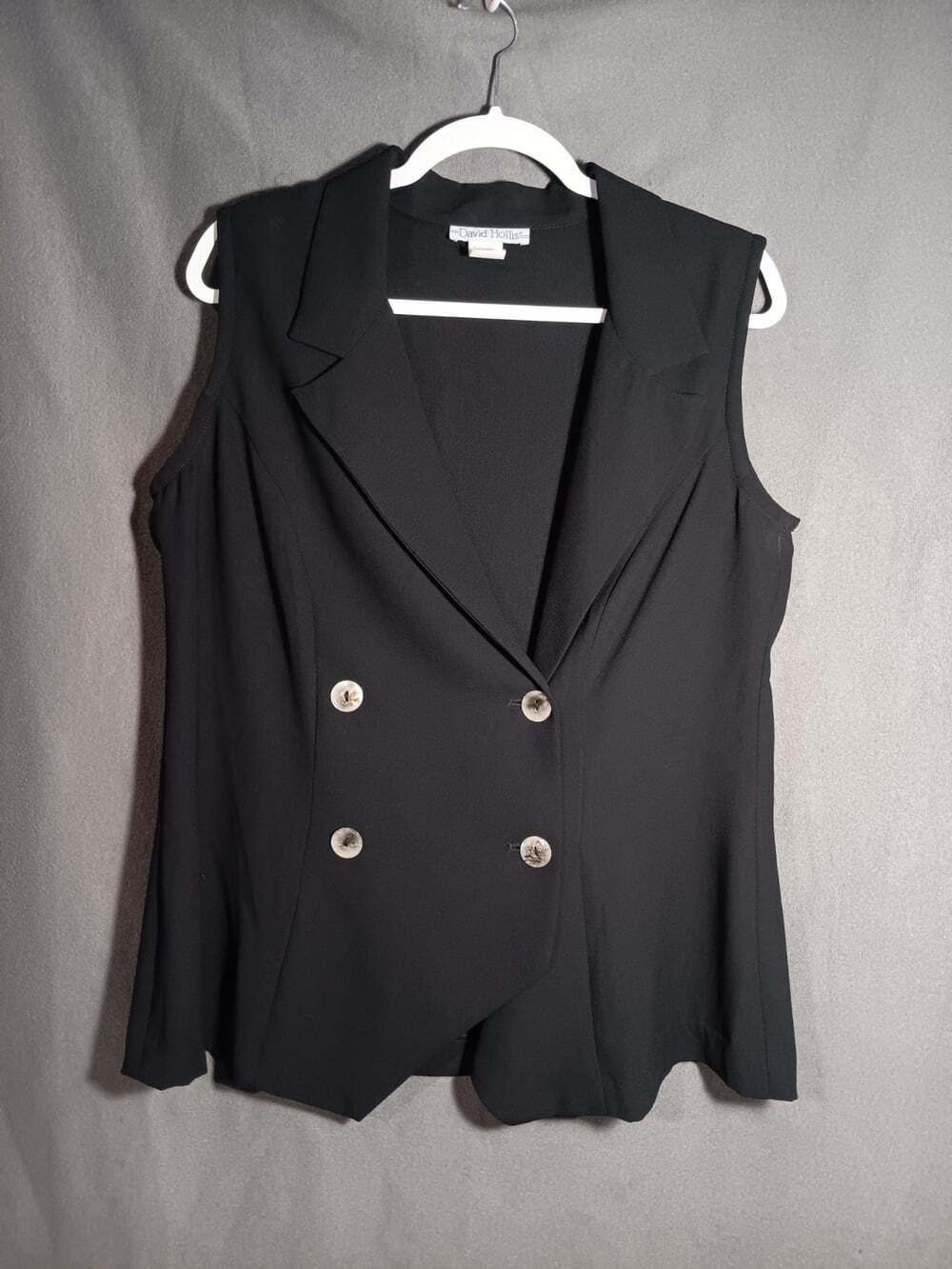VTG David Hollis Black Button Front Double Breasted Vest Hong Kong Women’s 16